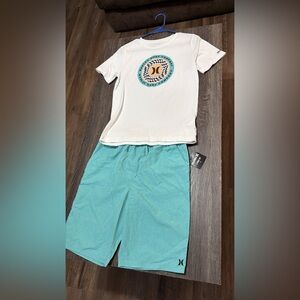 Hurley White Tee with Blue and Orange Accents